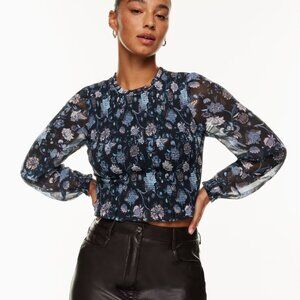 Wilfred Tempest Smocked Chiffon Blouse Green